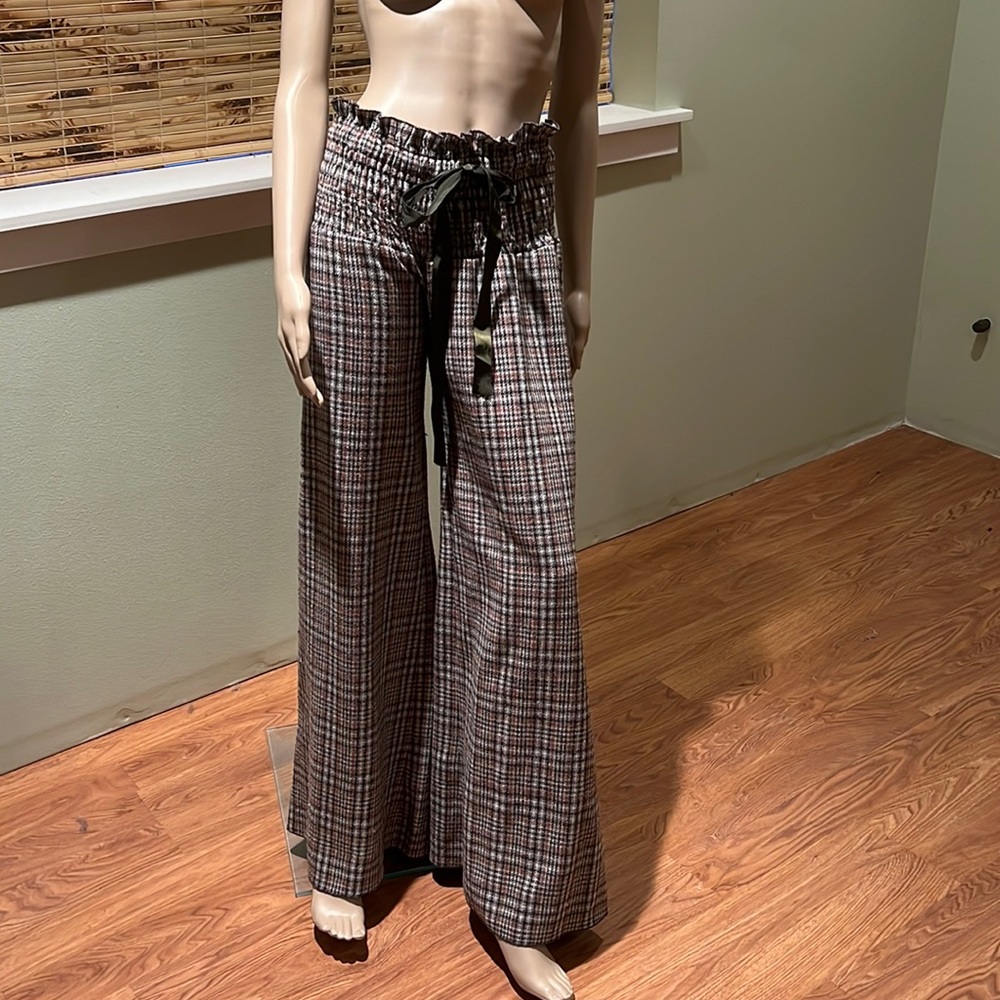 SugarLips Checkered Wide Leg Pants With Elastic Waist Size M